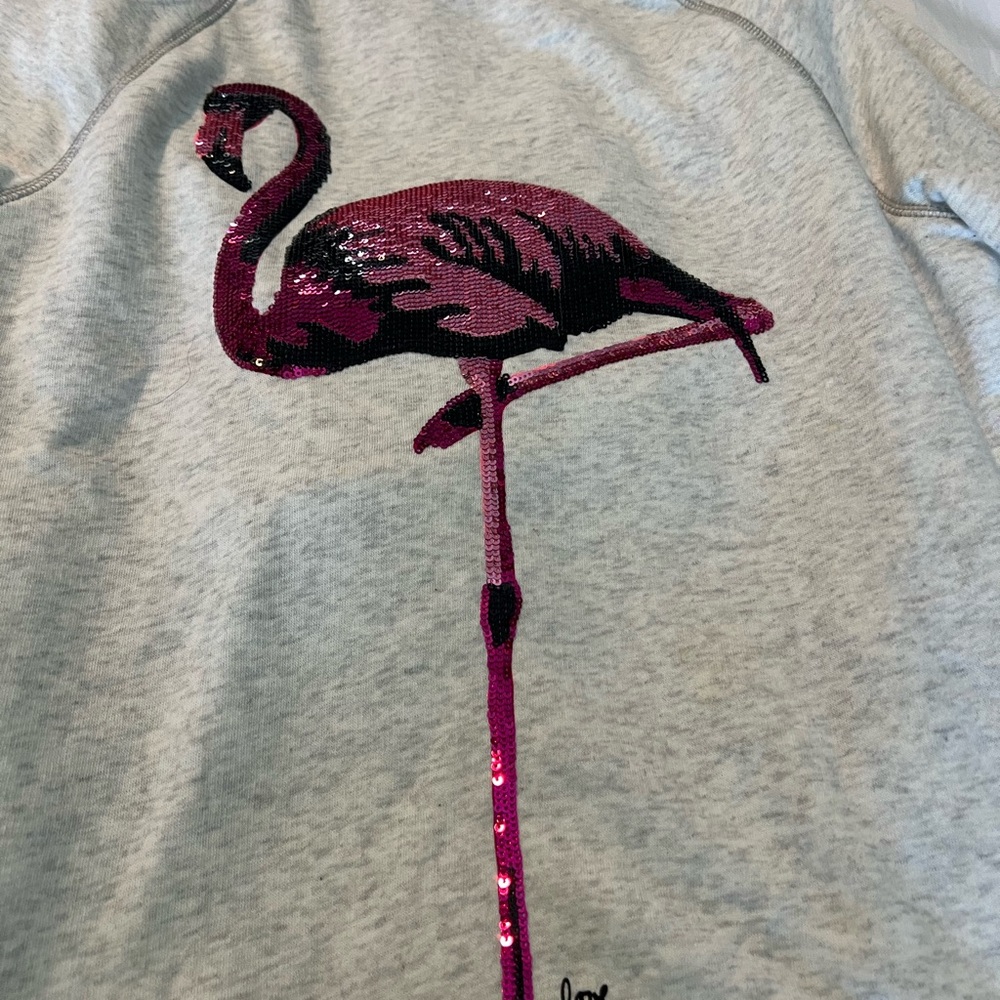 VS Pink Victoria Secret Gray Sweatshirt with Sequin Flamingo Design